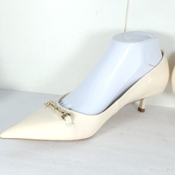 Sam Edelman Women's Kaya US7 Off White Leather Pointed Toe Kitten Heel Pump - Picture 7 of 16